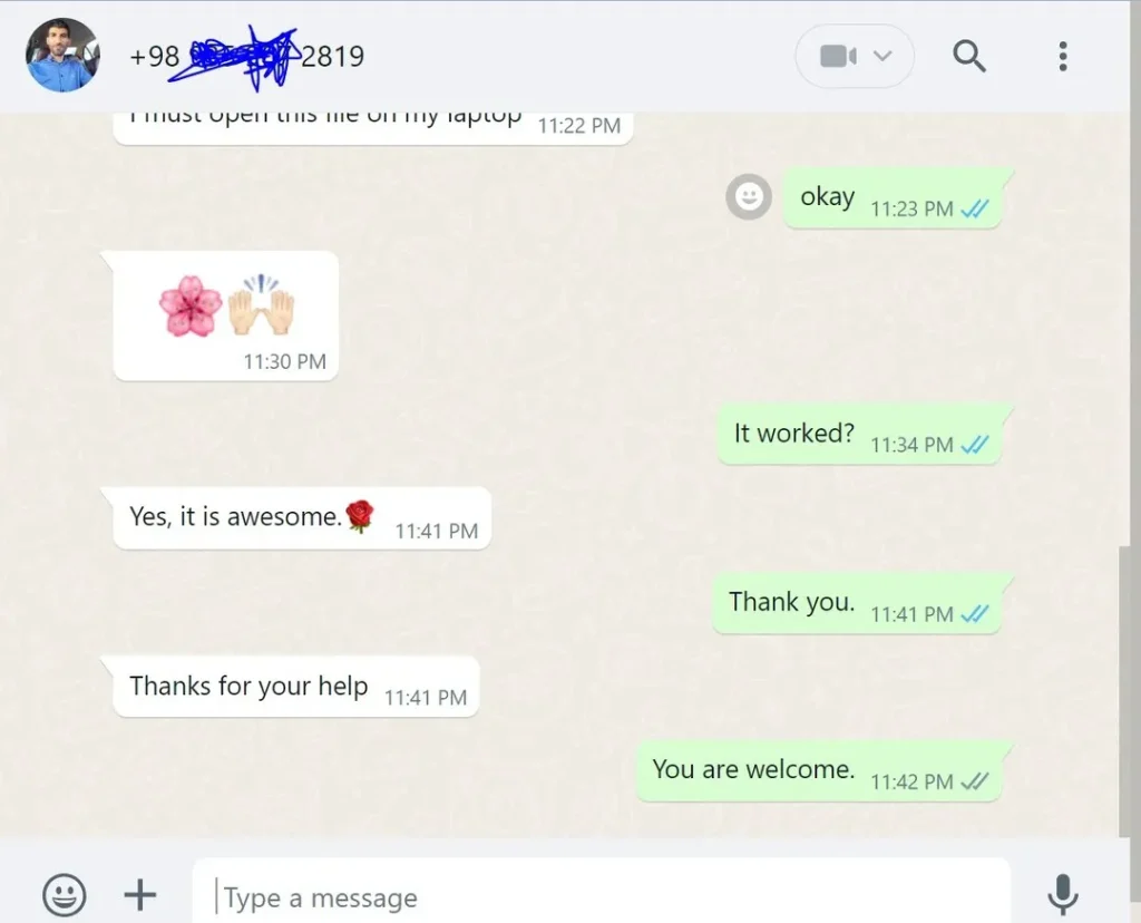 screen shot of chat with client 2