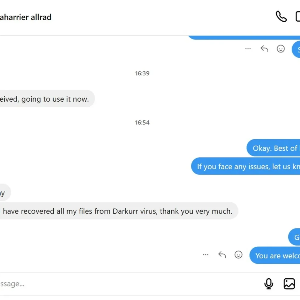 screen shot of chat with client 4